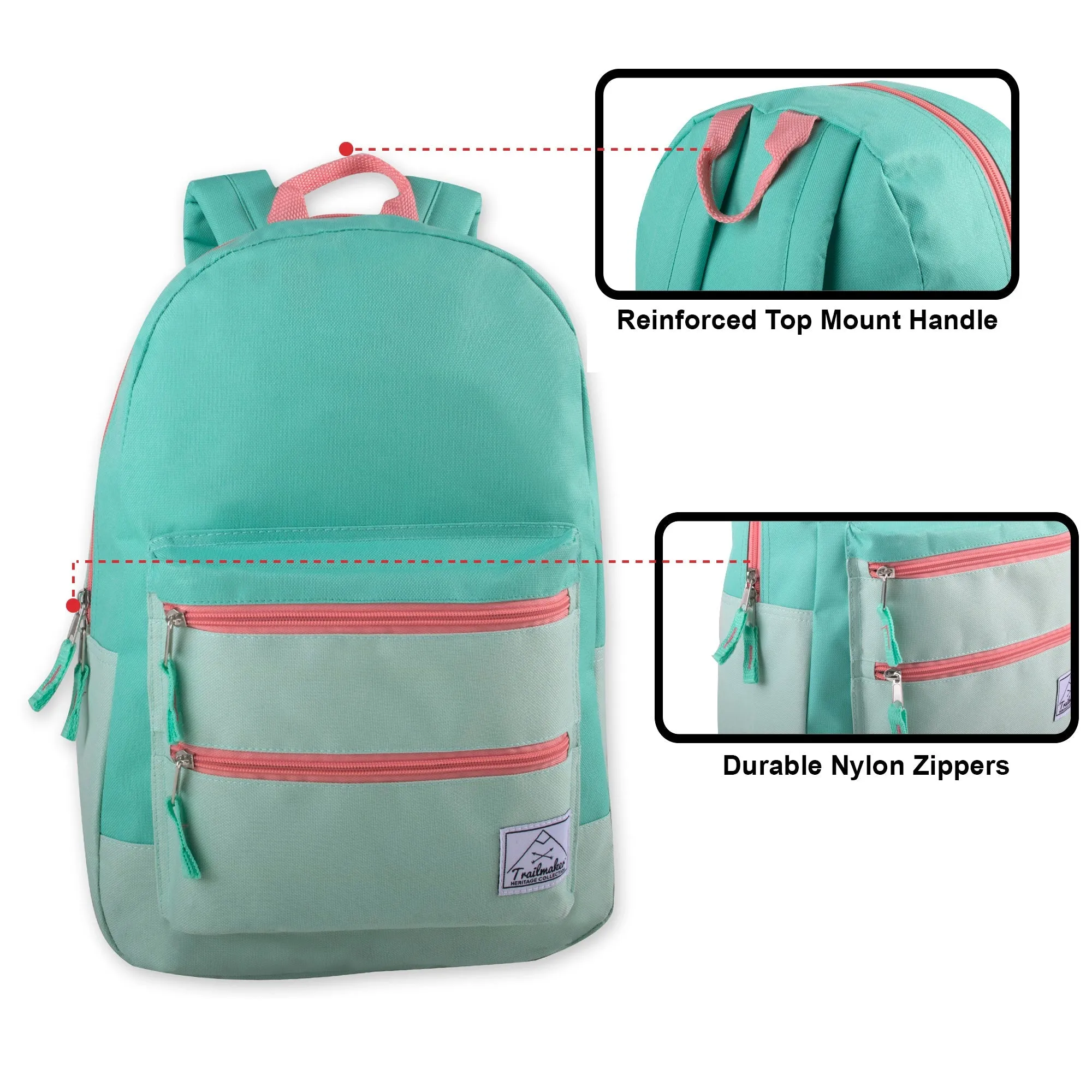 17- Inch Double Front Zippered Pocket Backpack - Girls
