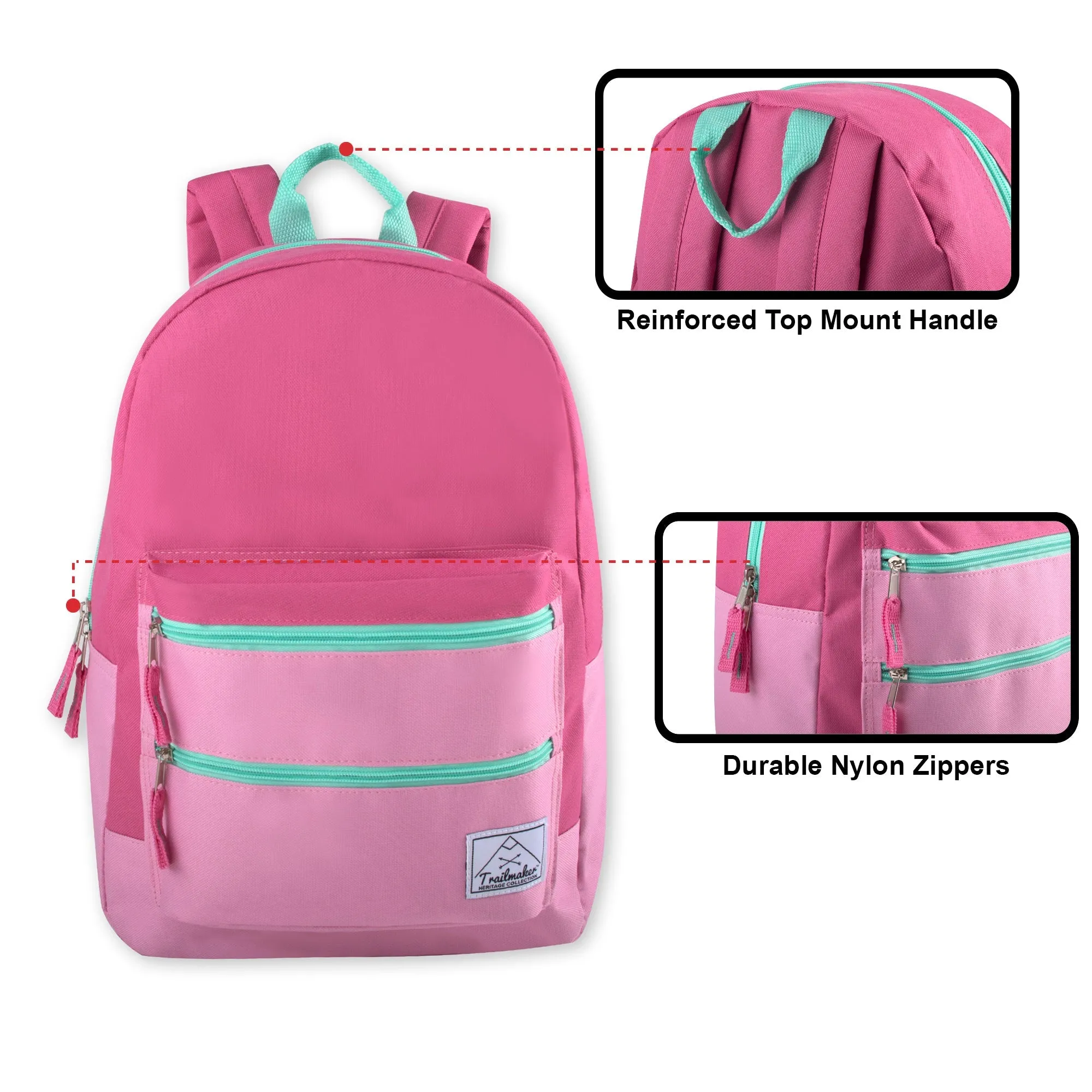 17- Inch Double Front Zippered Pocket Backpack - Girls