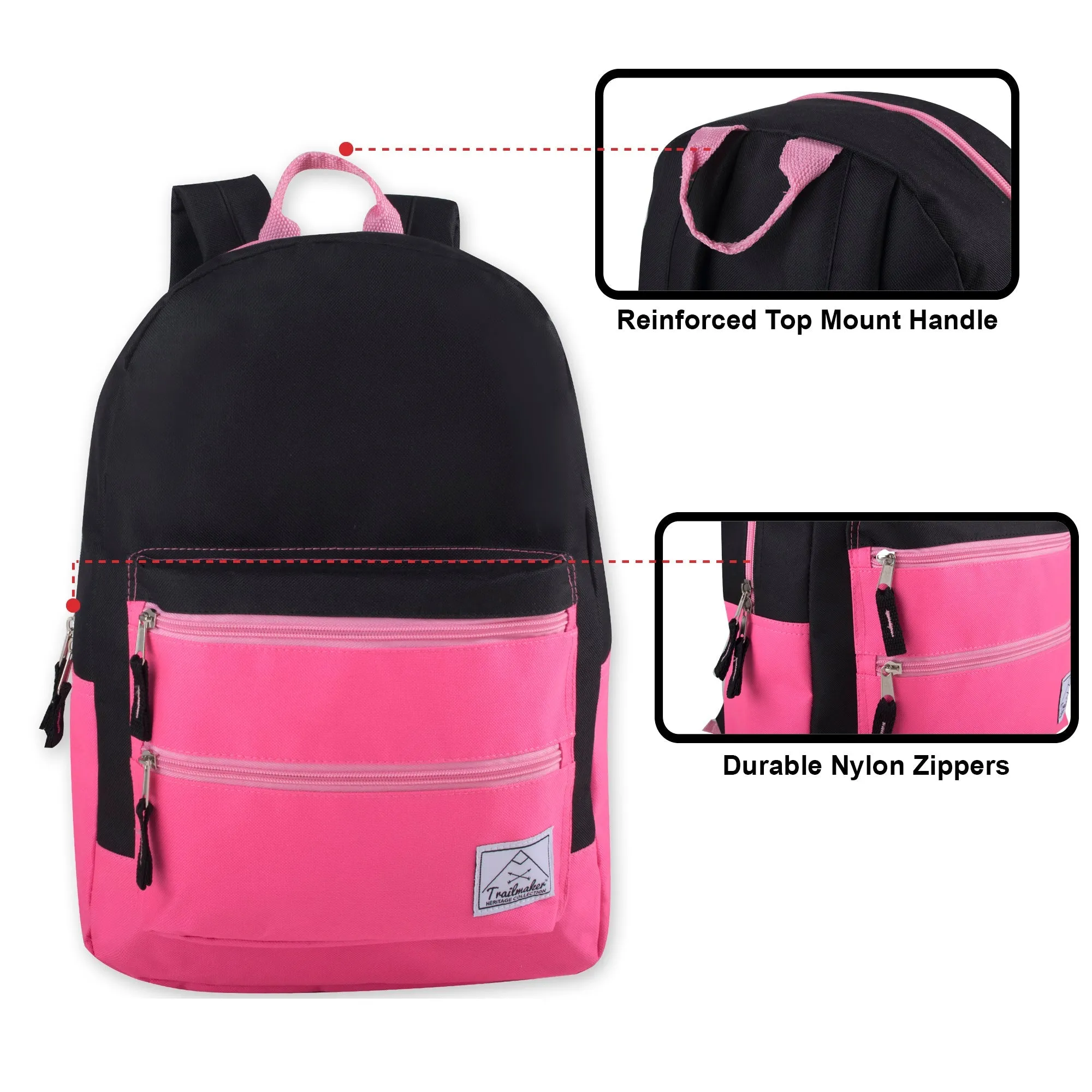 17- Inch Double Front Zippered Pocket Backpack - Girls
