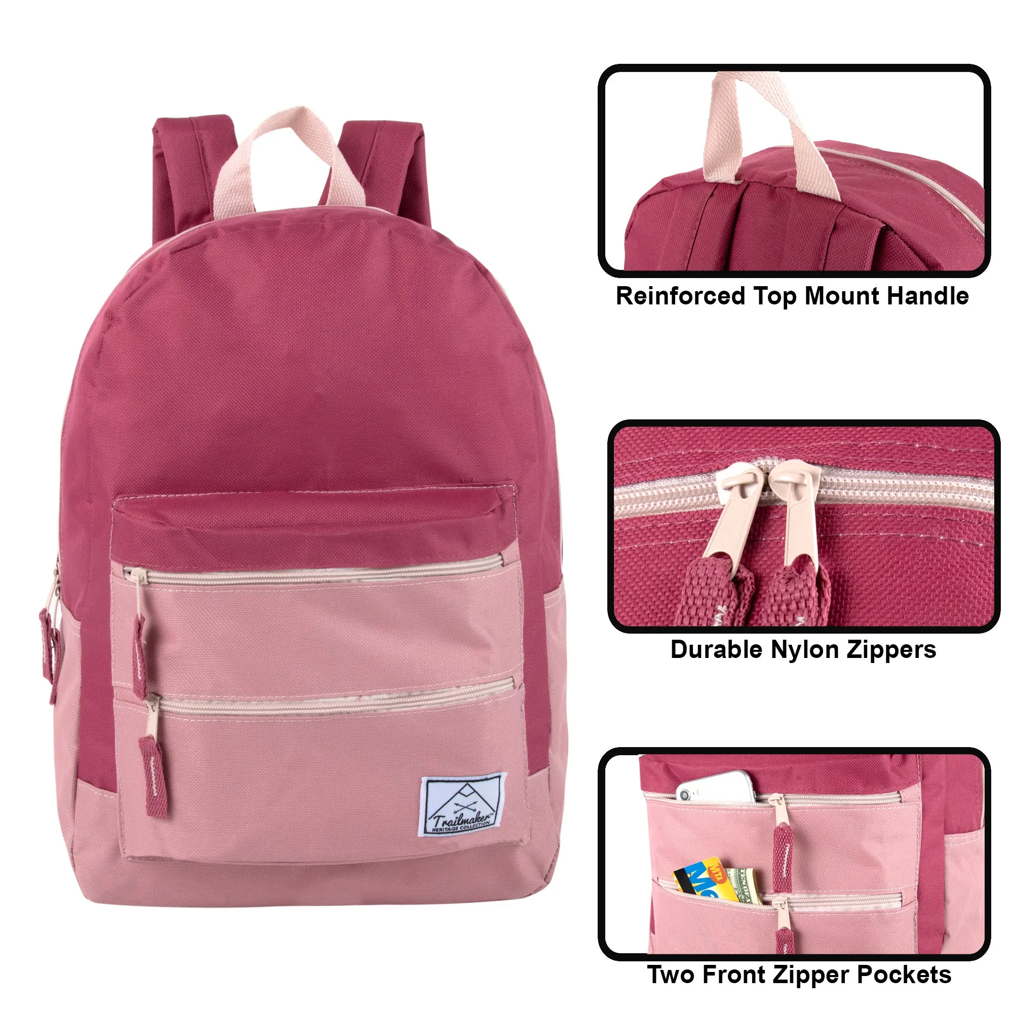 17- Inch Double Front Zippered Pocket Backpack - Girls