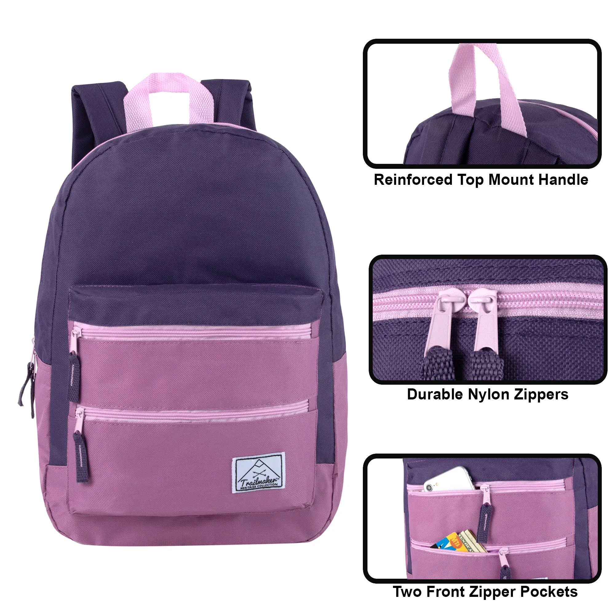 17- Inch Double Front Zippered Pocket Backpack - Girls