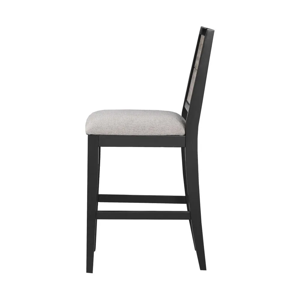 2-Piece Upholstered Counter Height Chairs, Black/Grey, 26.5" Seat Height