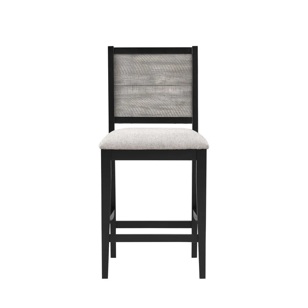 2-Piece Upholstered Counter Height Chairs, Black/Grey, 26.5" Seat Height