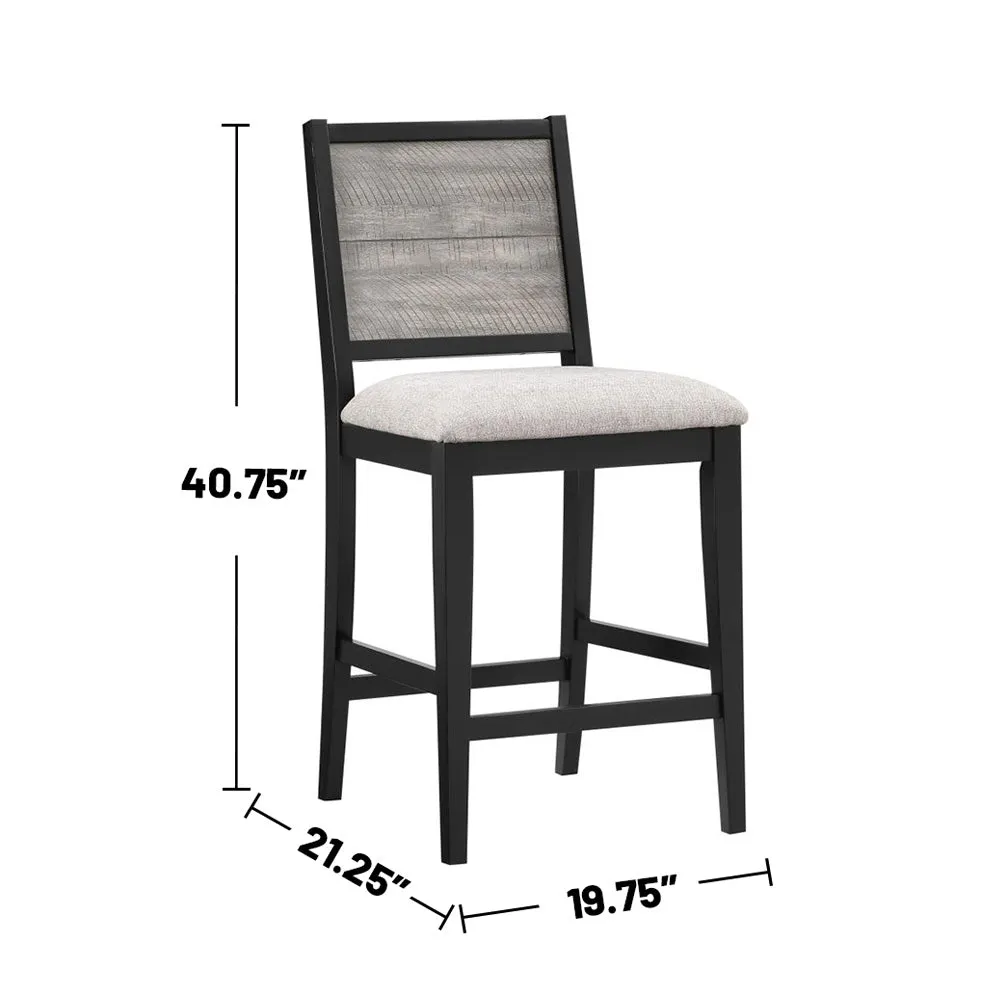 2-Piece Upholstered Counter Height Chairs, Black/Grey, 26.5" Seat Height
