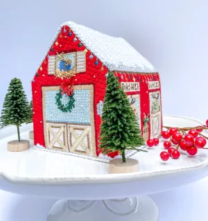 3D Reindeer Barn Needlepoint Canvas
