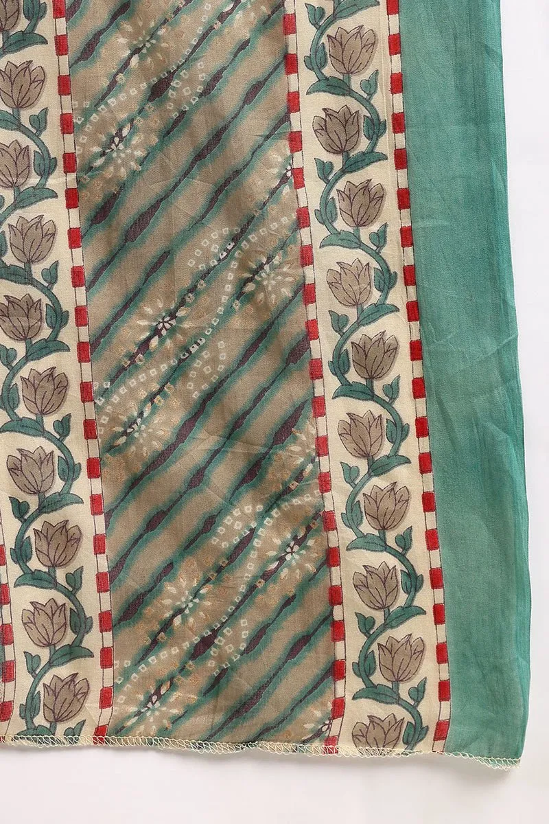 Ahika Green Cotton Floral Printed Straight Suit Set