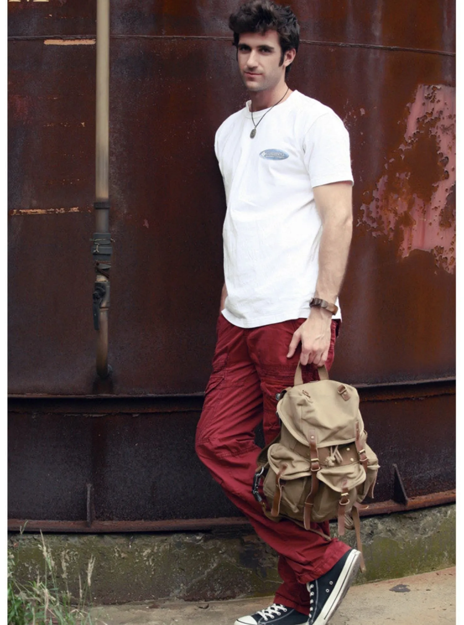 Army Green Canvas Travel Backpack for Men Canvas EDC Backpack Mens Canvas Hiking Backpack