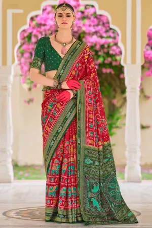 Attractive Art Silk Printed Saree In Red Color