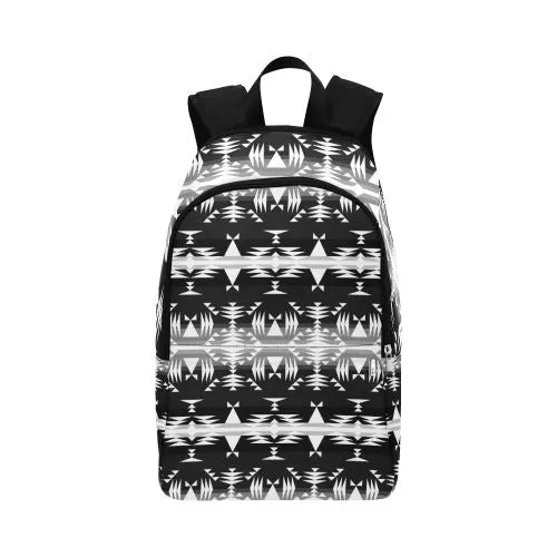 Between the Mountains Black and White Fabric Backpack for Adult
