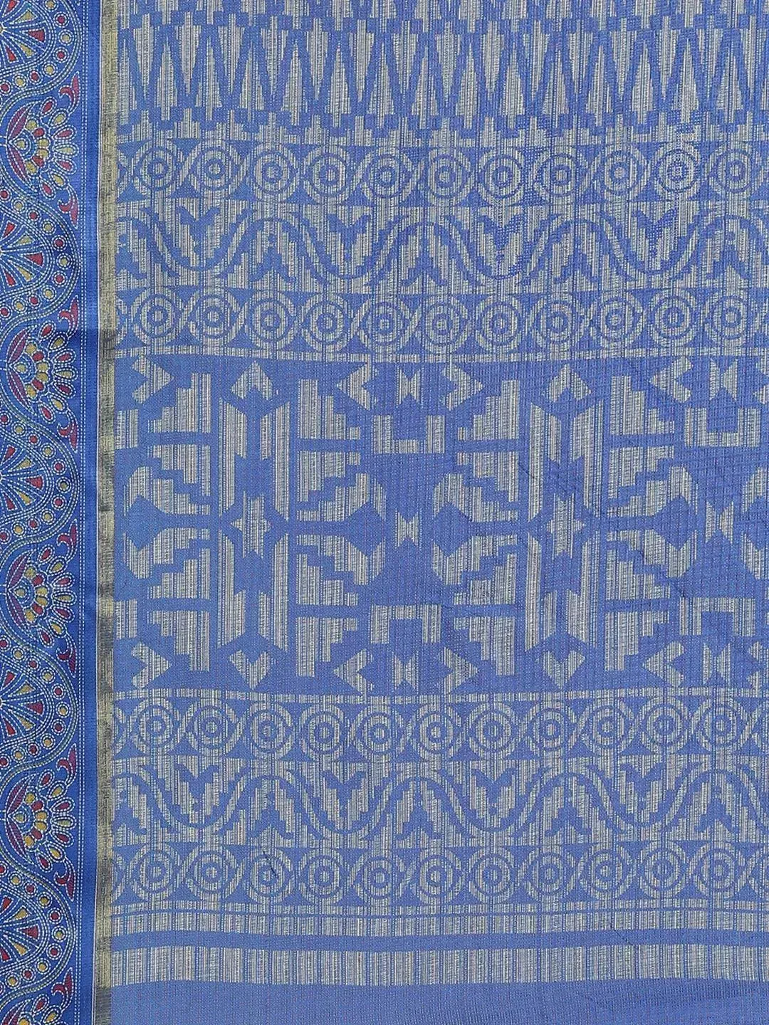 Blue Printed Linen Saree