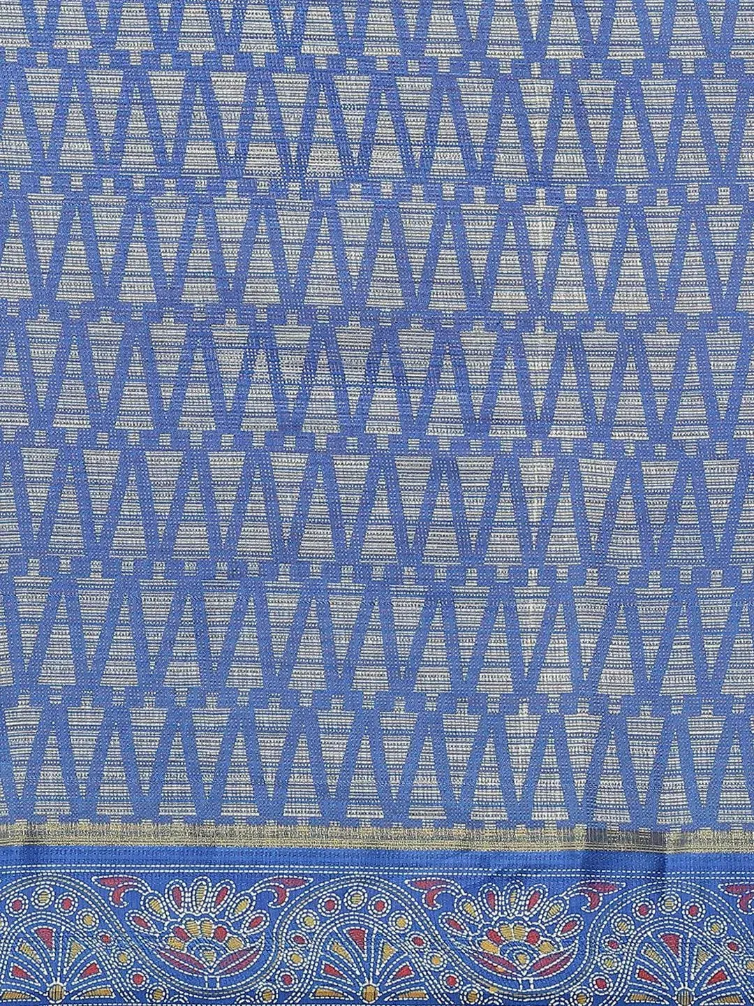 Blue Printed Linen Saree