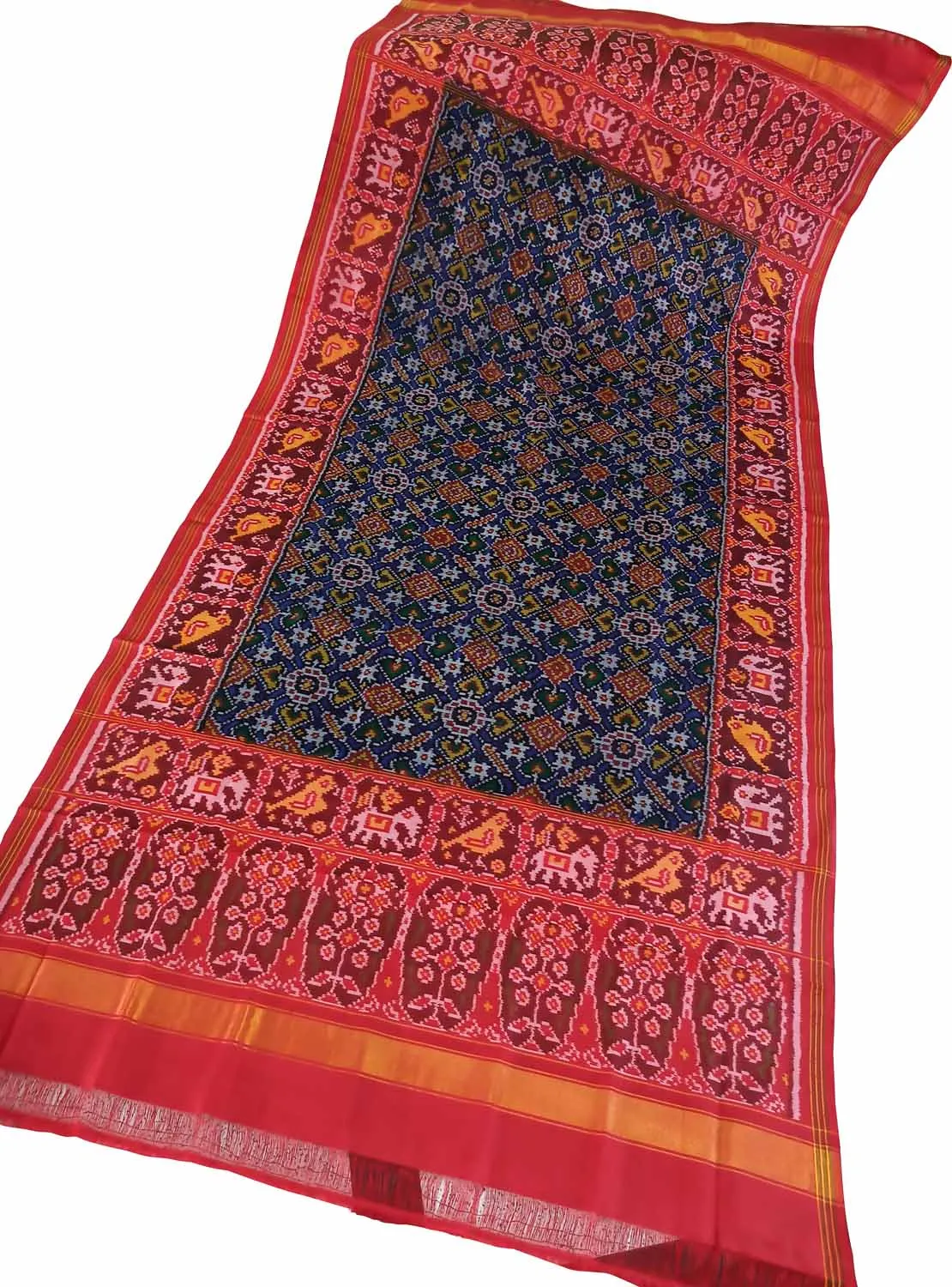 Blue Semi Patan Patola Handloom Silk Dupatta