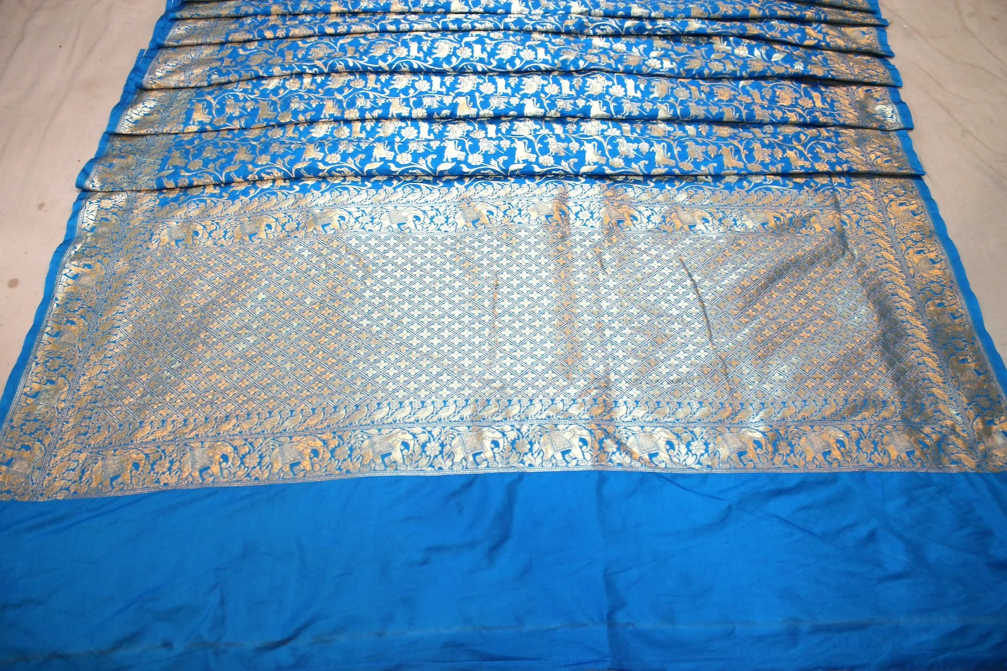 Blue Shikargaah Pure Katan Silk Handloom Banarasi Saree