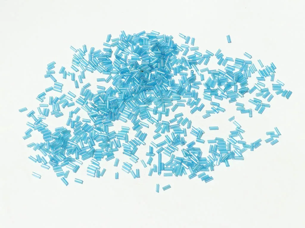 Blue Transparent Silverline Pipe / Bugle Glass Seed Beads