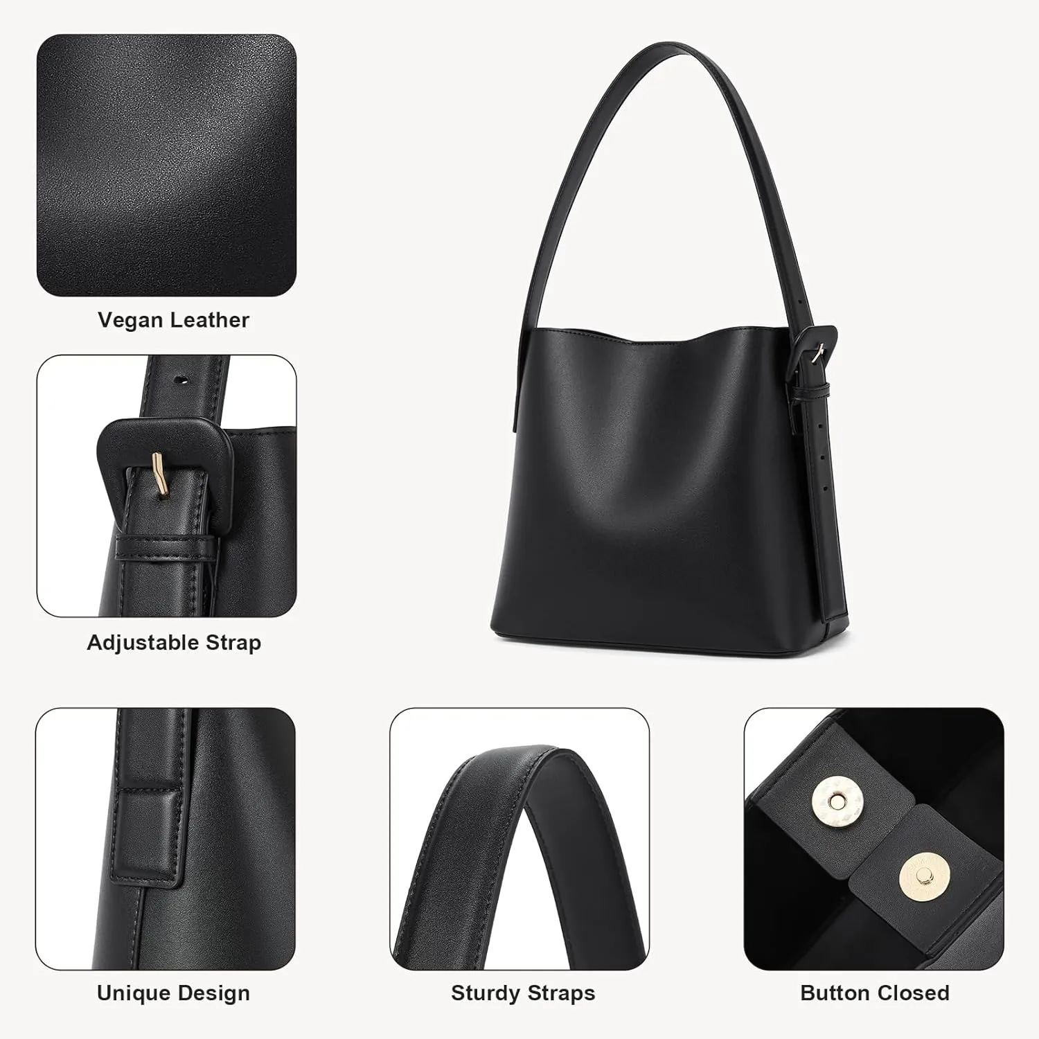 BOSTANTEN Bucket Bag Vegan Leather Shoulder Purses for Women Trendy Adjustable Strap