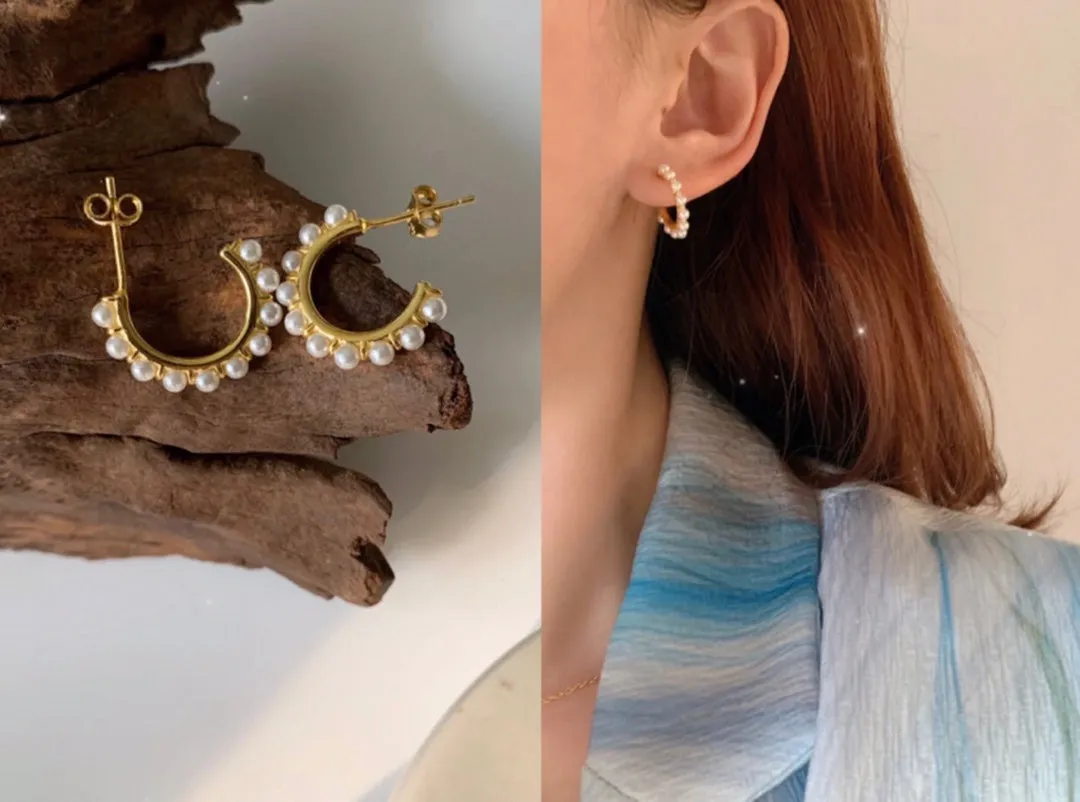 Celine's new fashionable gold circle pearl earrings EHA122