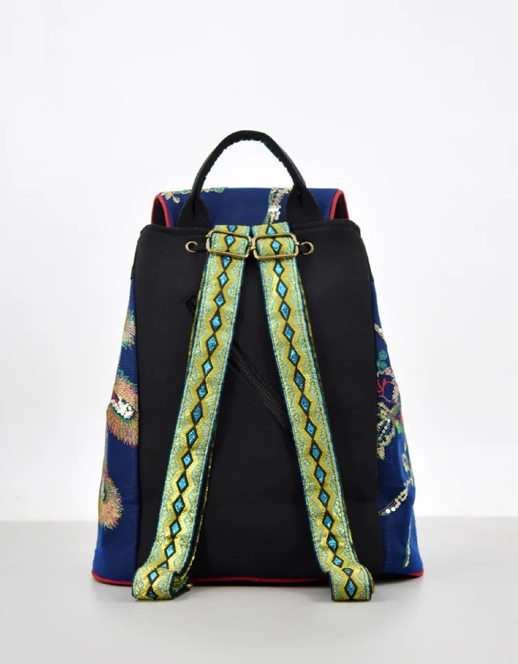Chic Womens Embroidery Canvas Backpack Bag Rucksack