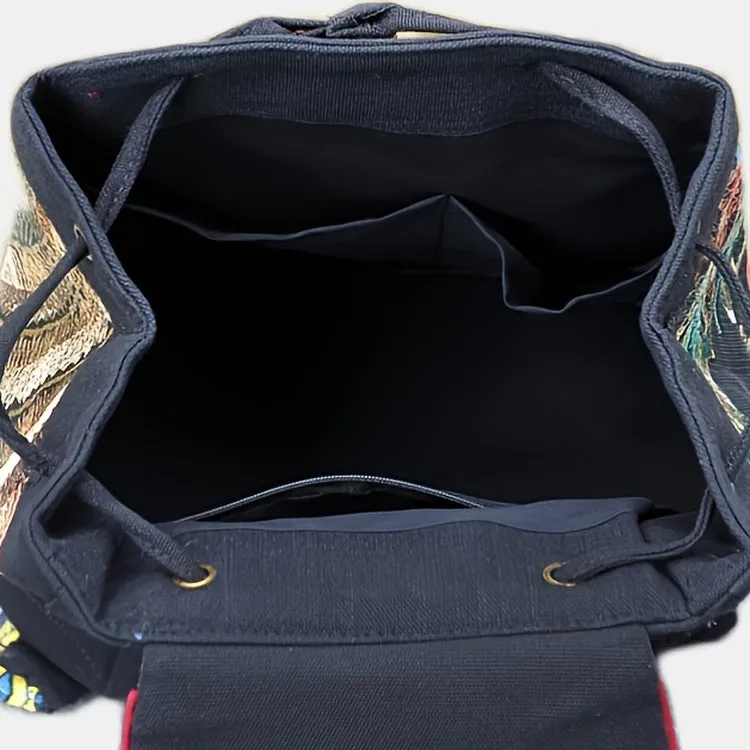 Chic Womens Embroidery Canvas Backpack Bag Rucksack