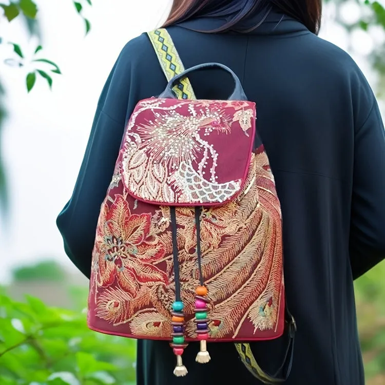 Chic Womens Embroidery Canvas Backpack Bag Rucksack