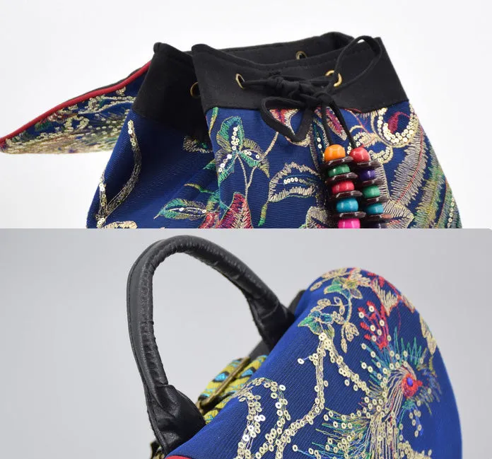 Chic Womens Embroidery Canvas Backpack Bag Rucksack