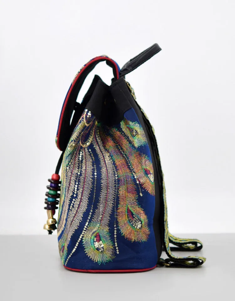 Chic Womens Embroidery Canvas Backpack Bag Rucksack