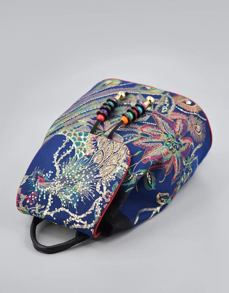 Chic Womens Embroidery Canvas Backpack Bag Rucksack