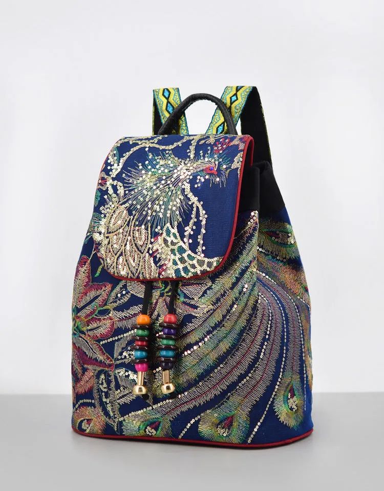 Chic Womens Embroidery Canvas Backpack Bag Rucksack