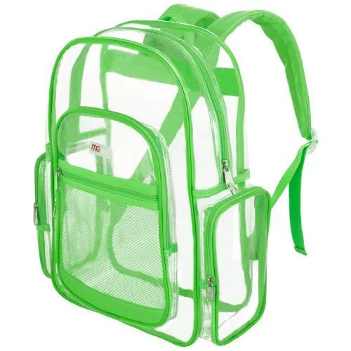 Clear Security Backpack with Florescent Green Trim
