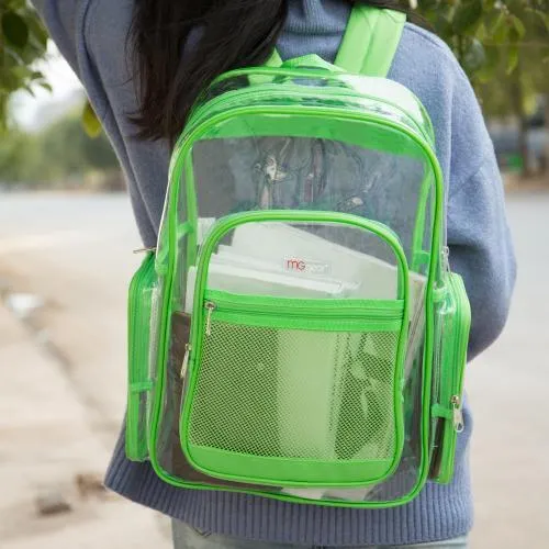 Clear Security Backpack with Florescent Green Trim