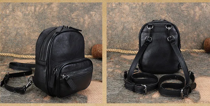 Cute Brown Leather Womens Backpack Mini Rucksack For Women