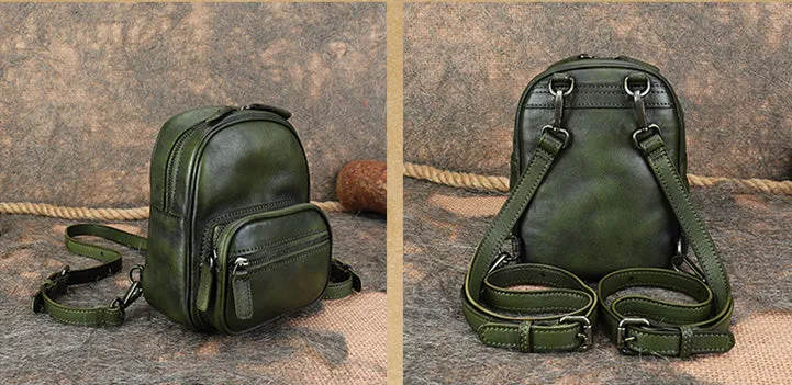 Cute Brown Leather Womens Backpack Mini Rucksack For Women
