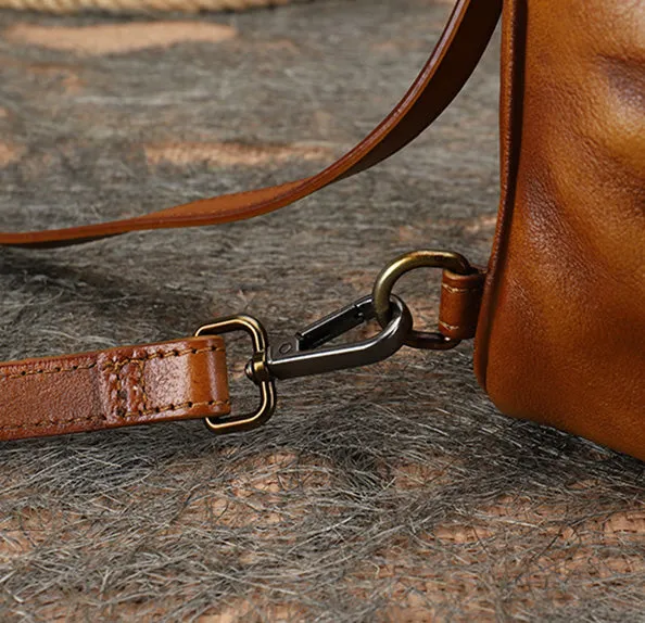 Cute Brown Leather Womens Backpack Mini Rucksack For Women
