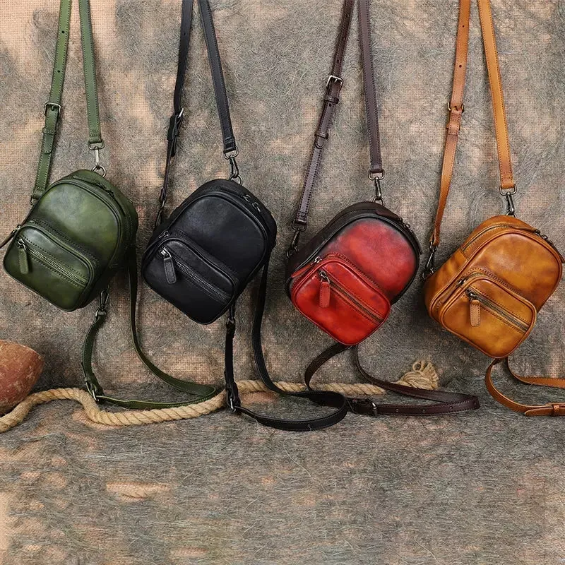 Cute Brown Leather Womens Backpack Mini Rucksack For Women