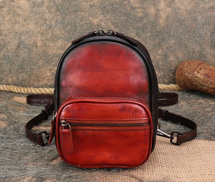 Cute Brown Leather Womens Backpack Mini Rucksack For Women