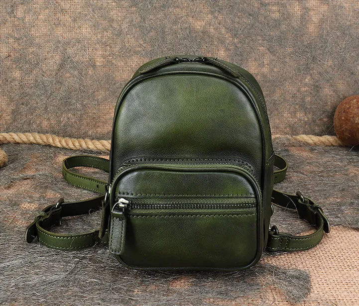 Cute Brown Leather Womens Backpack Mini Rucksack For Women