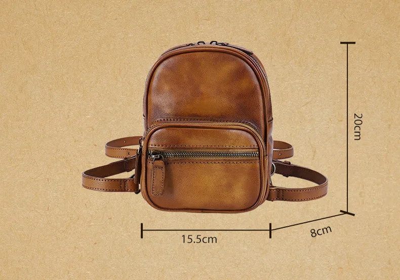 Cute Brown Leather Womens Backpack Mini Rucksack For Women