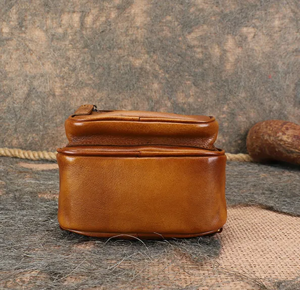 Cute Brown Leather Womens Backpack Mini Rucksack For Women