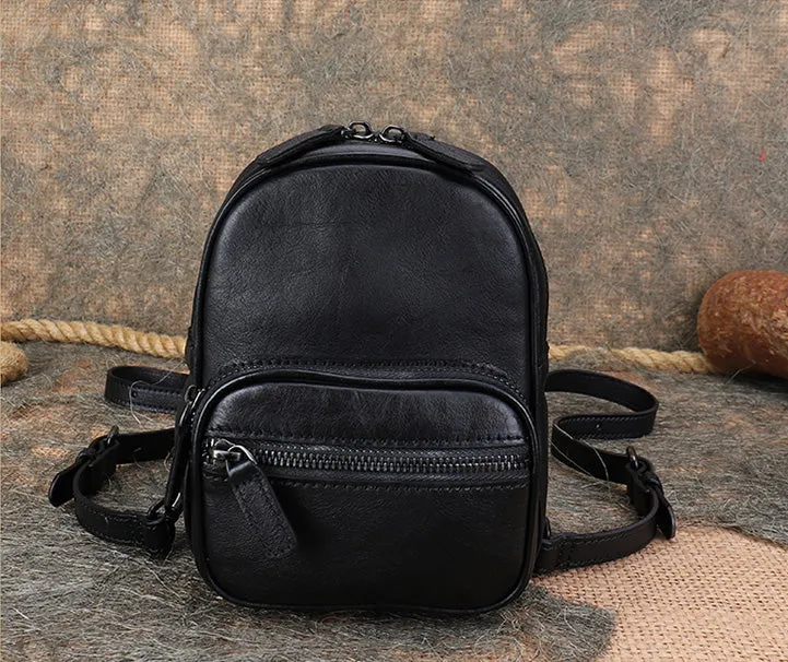 Cute Brown Leather Womens Backpack Mini Rucksack For Women