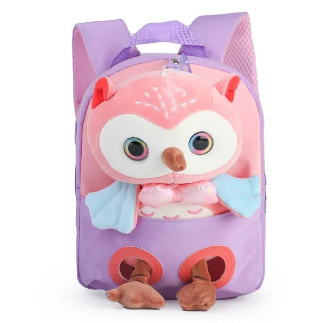 Cute Owl Theme Soft Plush Backpack for Kids