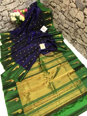 Deep Navy Blue Color Pure Gadwal Silk Saree