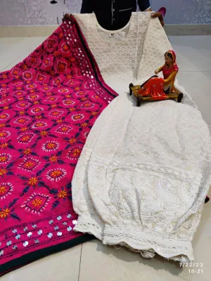 Design 3 - Chikankari Sequins Delight - Kurti, Afghani Salwar & Georgette Dupatta Set