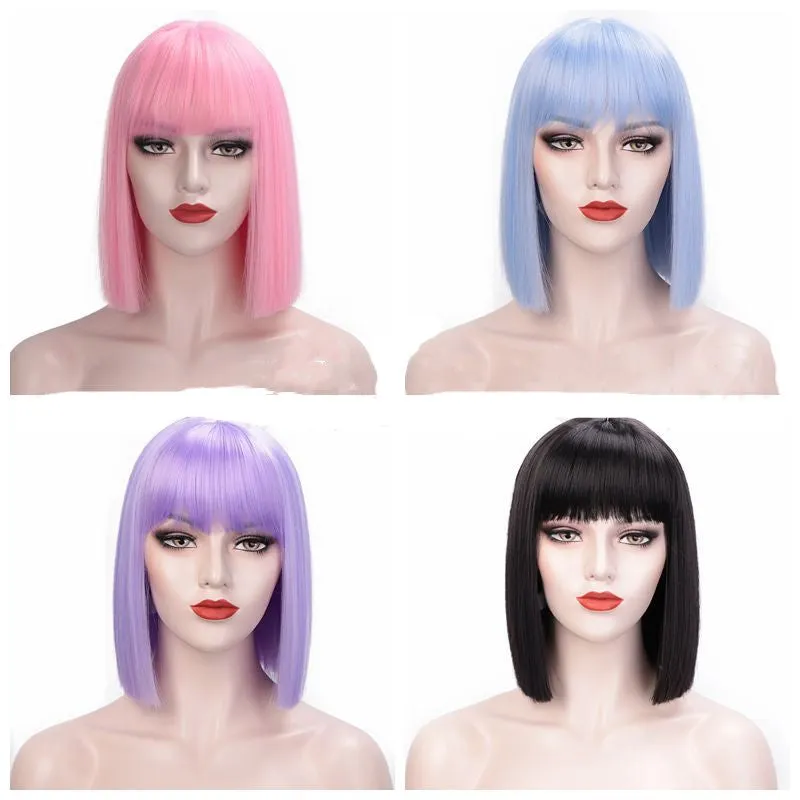 Elegant Ombre Gray Shoulder-Length Wig with Bangs