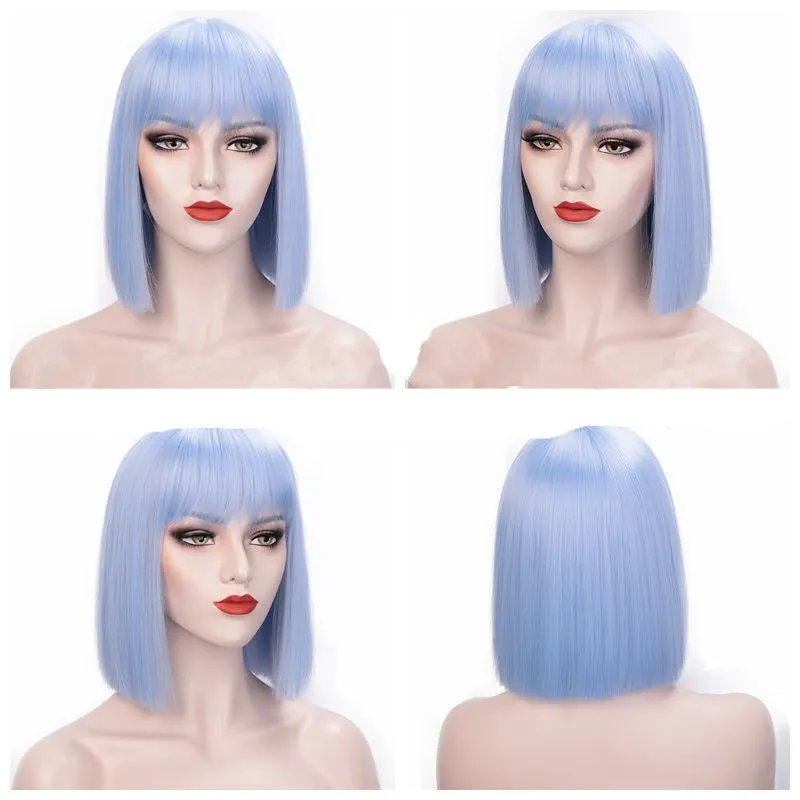 Elegant Ombre Gray Shoulder-Length Wig with Bangs