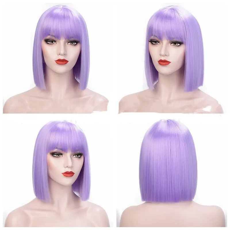 Elegant Ombre Gray Shoulder-Length Wig with Bangs