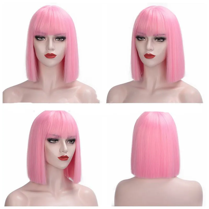 Elegant Ombre Gray Shoulder-Length Wig with Bangs