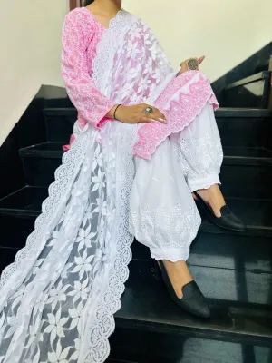 Elegant Pink Lucknowi Chikankari Patiala Suit with Sequin Accents