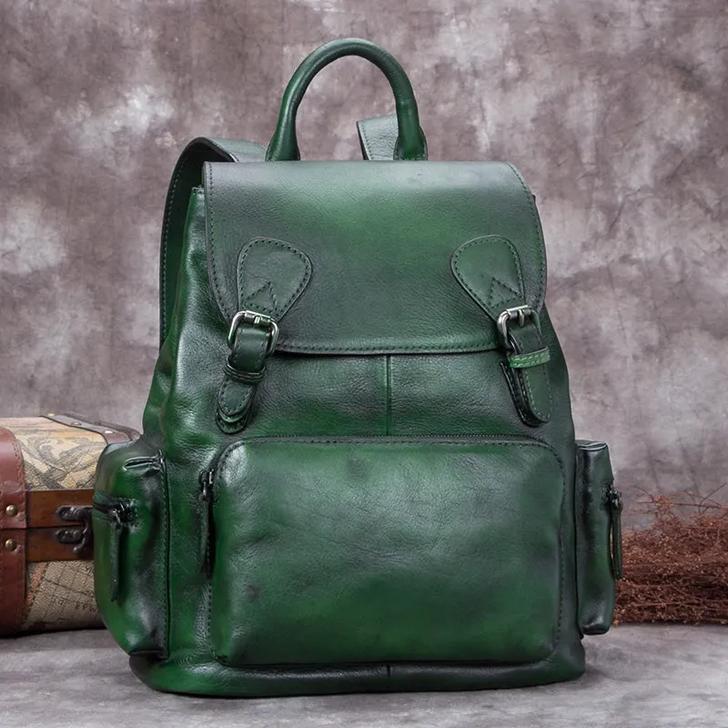 Funcky Womens Green Leather Backpack Purse Book Bags for Women