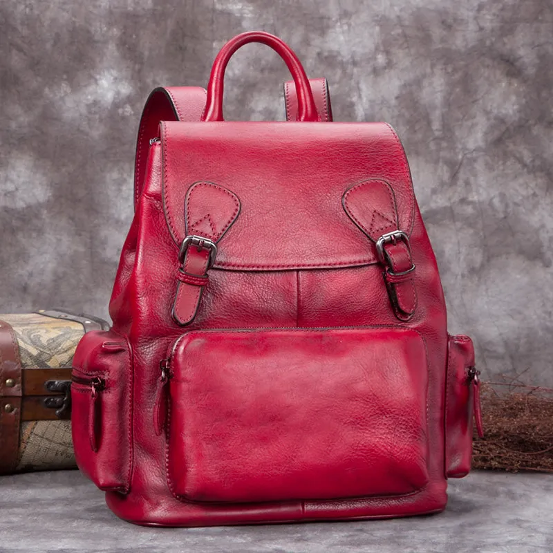 Funcky Womens Green Leather Backpack Purse Book Bags for Women