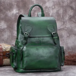 Funcky Womens Green Leather Backpack Purse Book Bags for Women