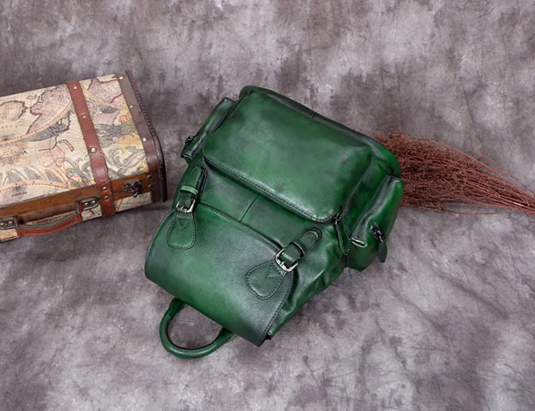 Funcky Womens Green Leather Backpack Purse Book Bags for Women